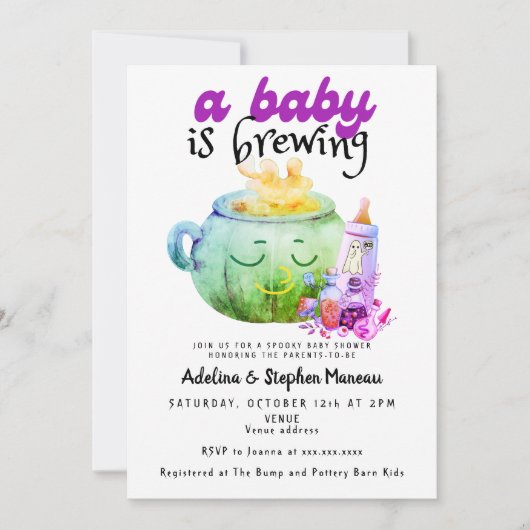 Invitation Bébé brasser Halloween sorcière Baby shower Cauldr (Devant)