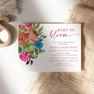 Invitation Bébé brillant en fleur rose Baby shower floral fil