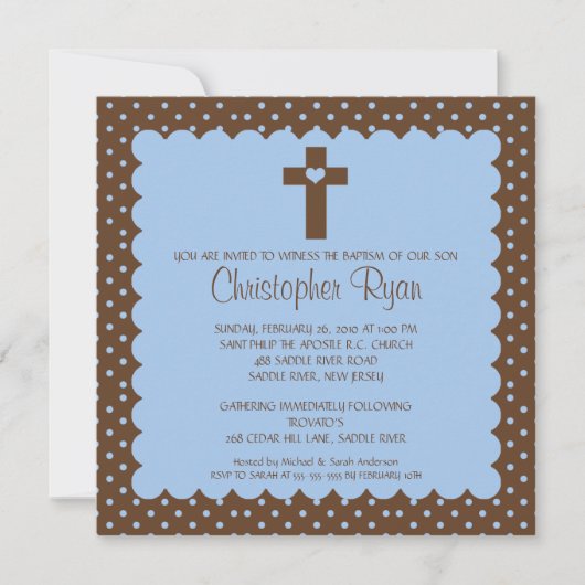 Invitation Bébé Brown et bleu Baptême s'infume (Devant)