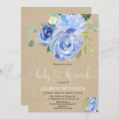 Invitation Bébé brun rustique kraft pomme de douche à fleurs (Devant / Derrière)