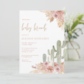 Invitation Bébé brunch cactus rose floral fille baby shower (Debout devant)