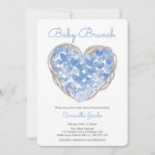 Invitation Bébé Brunch Coeurs Bleus Rustique Baby shower garç (Devant)