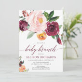 Invitation Bébé brunch d'automne, fille baby shower rose bord (Debout devant)