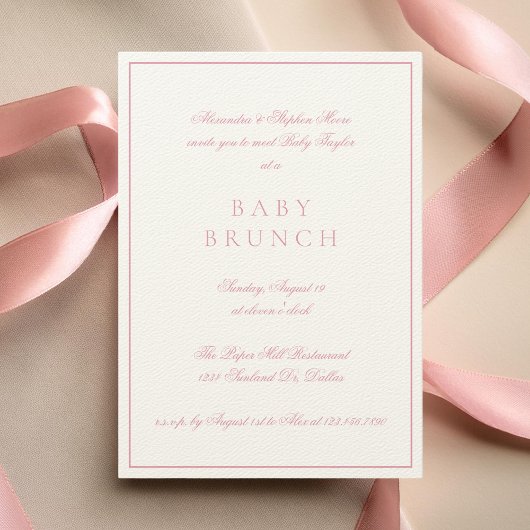 Invitation Bébé Brunch Élégant Calligraphie Formelle Rose
