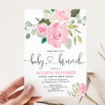 Invitation Bébé brunch fille douche aquarelles florales roses<br><div class="desc">Pour une personnalisation plus avancée de ce design,  il suffit de cliquer sur le bouton "Customiser" ci-dessus !</div>