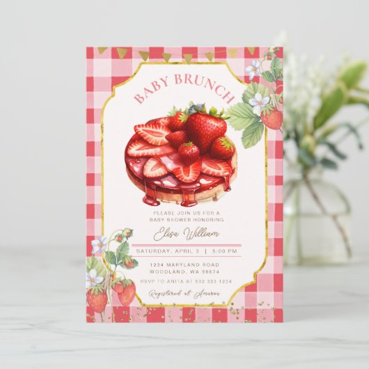 Invitation Bébé Brunch Fruit fraise Pancake (Debout devant)