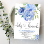 Invitation Bébé brunch garçon douche bleu floral aquarelles<br><div class="desc">Pour une personnalisation plus avancée de ce design,  il suffit de cliquer sur le bouton "Customiser" ci-dessus !</div>