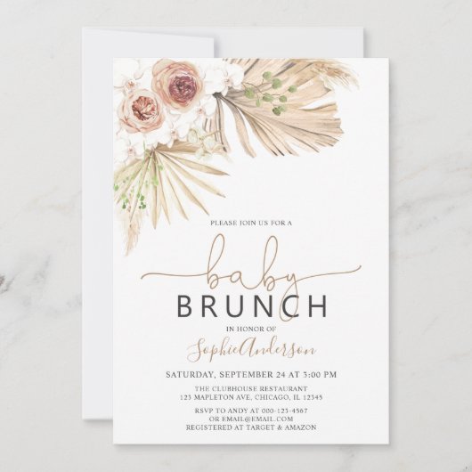 Invitation Bébé Brunch Pampas Grass Baby shower Boho (Devant)