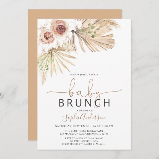 Invitation Bébé Brunch Pampas Grass Baby shower Boho (Devant / Derrière)