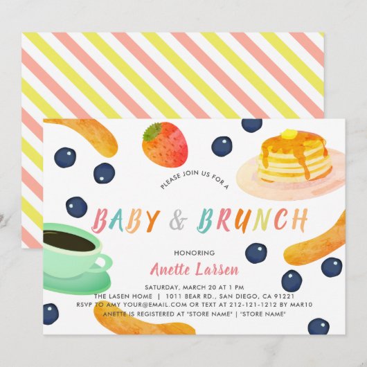 Invitation Bébé & Brunch Pancake Café Baby shower Berry (Devant / Derrière)