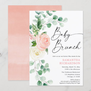 Invitation Bébé brunch rose vif verdure fleurie douche fille