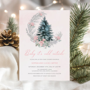 Invitation Bébé c’est froid dehors Baby shower d’hiver rose