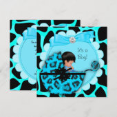 Invitation Bébé Cadeau Mignon Bébé Garçon Bleu Léopard Pousse (Devant / Derrière)