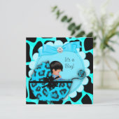 Invitation Bébé Cadeau Mignon Bébé Garçon Bleu Léopard Pousse (Debout devant)
