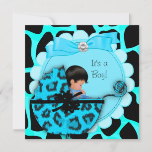Invitation Bébé Cadeau Mignon Bébé Garçon Bleu Léopard Pousse