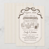Invitation Bebe Cafe Brun Parisien Fete de Naissance (Devant / Derrière)