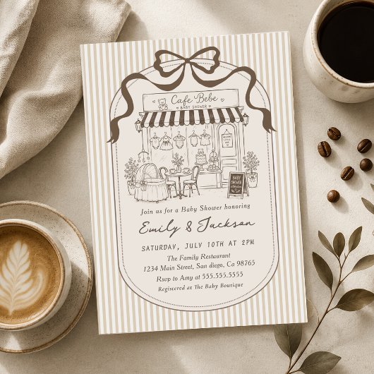Invitation Bebe Cafe Parisian Marron Fete de Naissance
