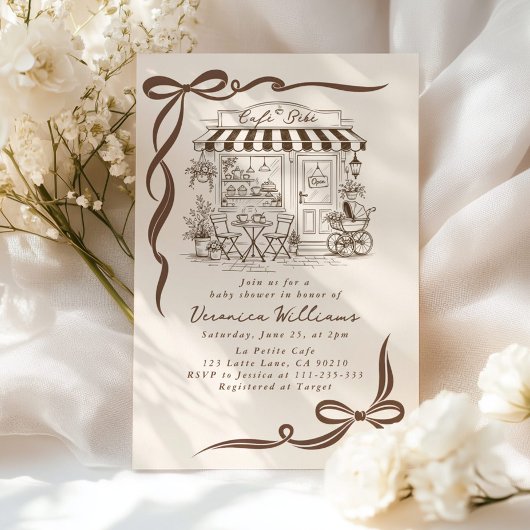 Invitation Bebe Cafe Parisian Theme Bow Coffee Baby Shower
