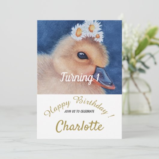 Invitation Bébé canard 1er anniversaire (Debout devant)