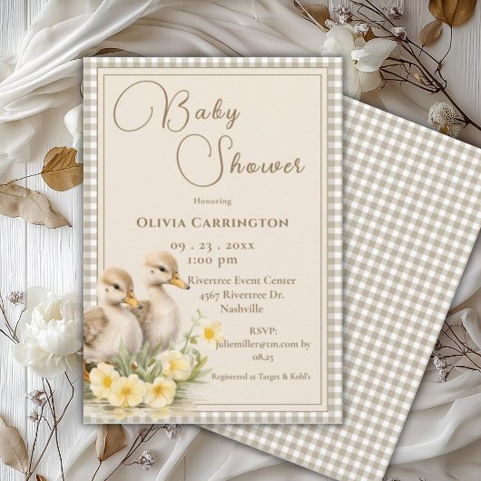 Invitation Bébé Canard En vichy Baby shower Vintage