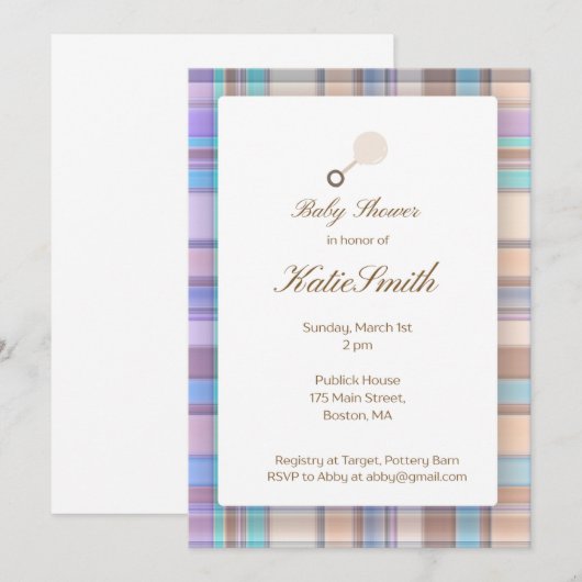 Invitation Bébé carreaux (Devant / Derrière)