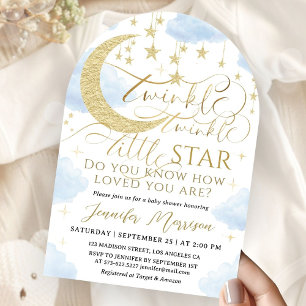 Invitation Bébé Céleste Fête de Naissance Garçon Bleu Or Arch
