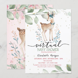 Invitation Bébé Cerf Étoiles Feuilles Cadeau Virtuel pour Béb