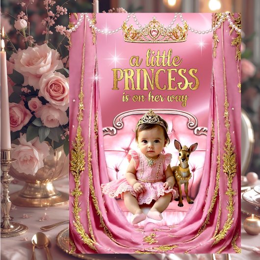 Invitation Bébé Cerf Fête de Naissance Princesse Rose