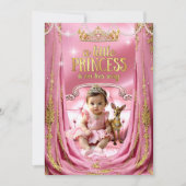 Invitation Bébé Cerf Fête de Naissance Princesse Rose (Devant)