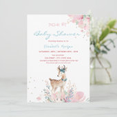 Invitation Bébé Cerf Floral Drive Par Baby shower (Debout devant)