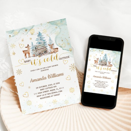 Invitation Bébé cerf Il fait froid Baby shower d'aquarelle ex