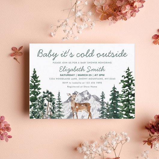 Invitation Bébé cerf Il fait froid dehors Baby shower fille