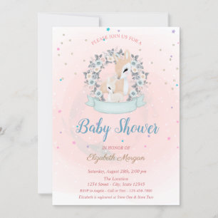 Invitation Bébé cerf mignon, étoiles roses bleues Baby Shower