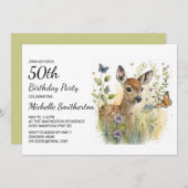 Invitation Bébé Cerf Papillon Feuillage Floral 50e anniversai (Devant / Derrière)