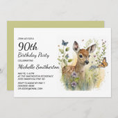 Invitation Bébé cerf Papillon Feuillage Floral 90e anniversai (Devant / Derrière)