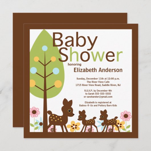 Invitation Bébé cerf s'invite à plusieurs Baby showers (Devant / Derrière)