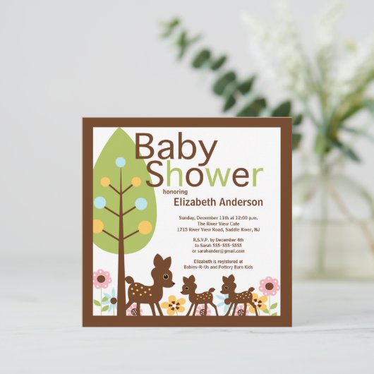 Invitation Bébé cerf s'invite à plusieurs Baby showers (Debout devant)