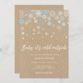 Invitation Bébé c'est extérieur froid, baby shower de flocons (Devant / Derrière)