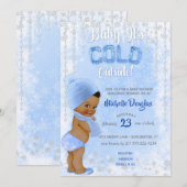 Invitation Bébé c'est flocon de neige bleu Bain ethnique garç (Devant / Derrière)