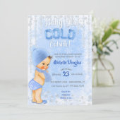Invitation Bébé c'est flocon de neige froid Bleu garçon glacé (Debout devant)