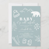 Invitation Bébé C'est froid dehors Baby shower bleu dessiné à (Devant)