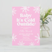 Invitation Bébé C'est froid dehors Baby shower de flocon rose (Debout devant)