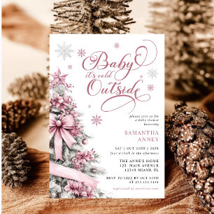 Invitation Bébé c'est froid dehors Baby shower de Noël rose