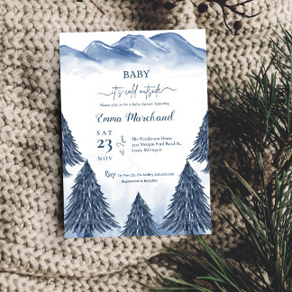 Invitation Bébé c'est froid dehors baby shower d'hiver bleu