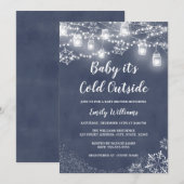 Invitation Bébé c'est froid dehors Baby shower d'hiver bleu (Devant / Derrière)