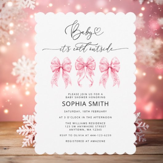 Invitation Bébé C'est froid dehors Pink Bows Girl Baby shower