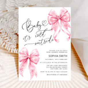 Invitation Bébé C'est froid dehors Pink Bows Girl Baby shower