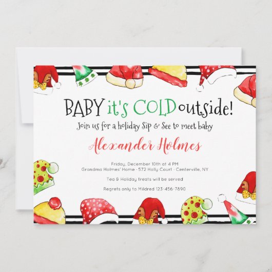Invitation Bébé c'est froid dehors Sip and See (Devant)
