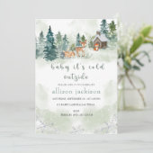 Invitation Bébé C'est froid en dehors de la forêt Forêt Bois  (Debout devant)