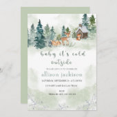 Invitation Bébé C'est froid en dehors de la forêt Forêt Bois  (Devant / Derrière)